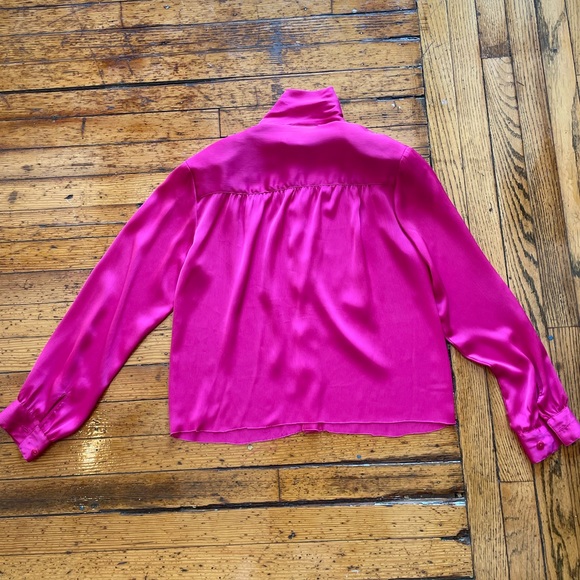 Pappagallo Vintage Hot Pink Silky Button Down Top Size 10 - Picture 5 of 5